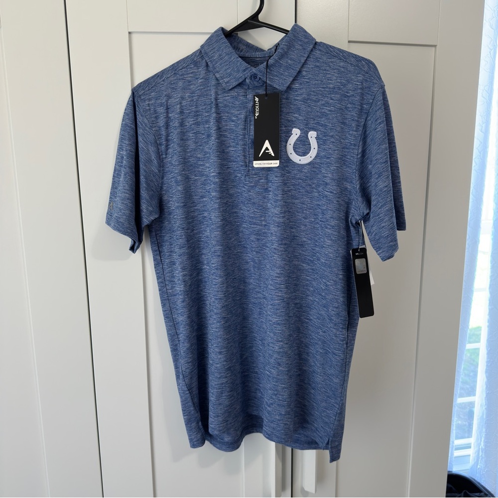 NWT Indianapolis Colts Antigua Heather Royal Par 3 Golf Polo Shirt Men’s Small